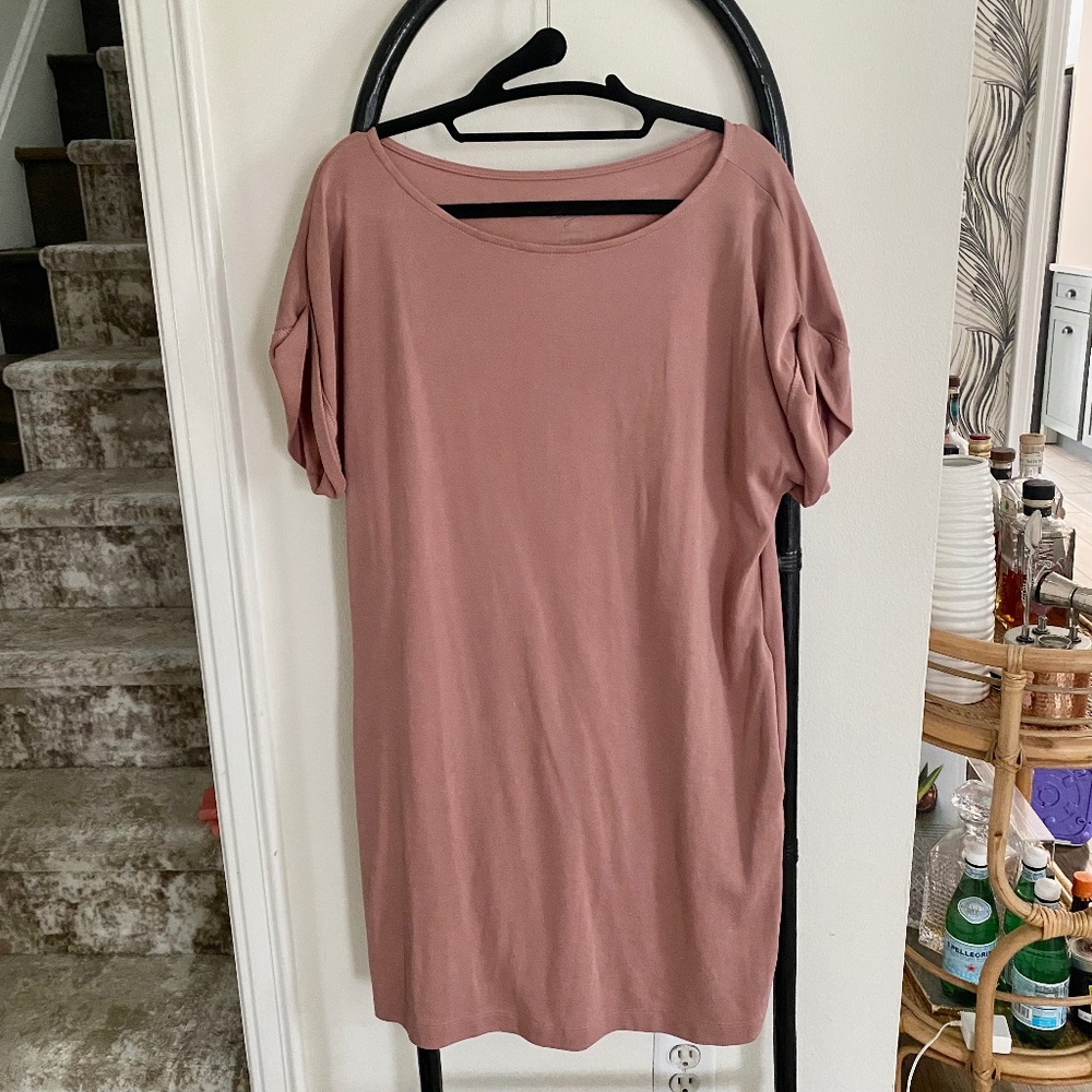 Casual T-Shirt Light Blush Pink Mini Dress with Pockets